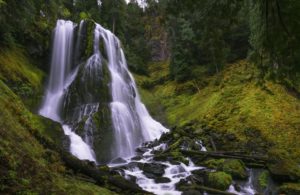 Falls Creek Falls is one of impressive waterfalls along the Wind River Road north of Carson in the Gifford Pinchot National Forest.