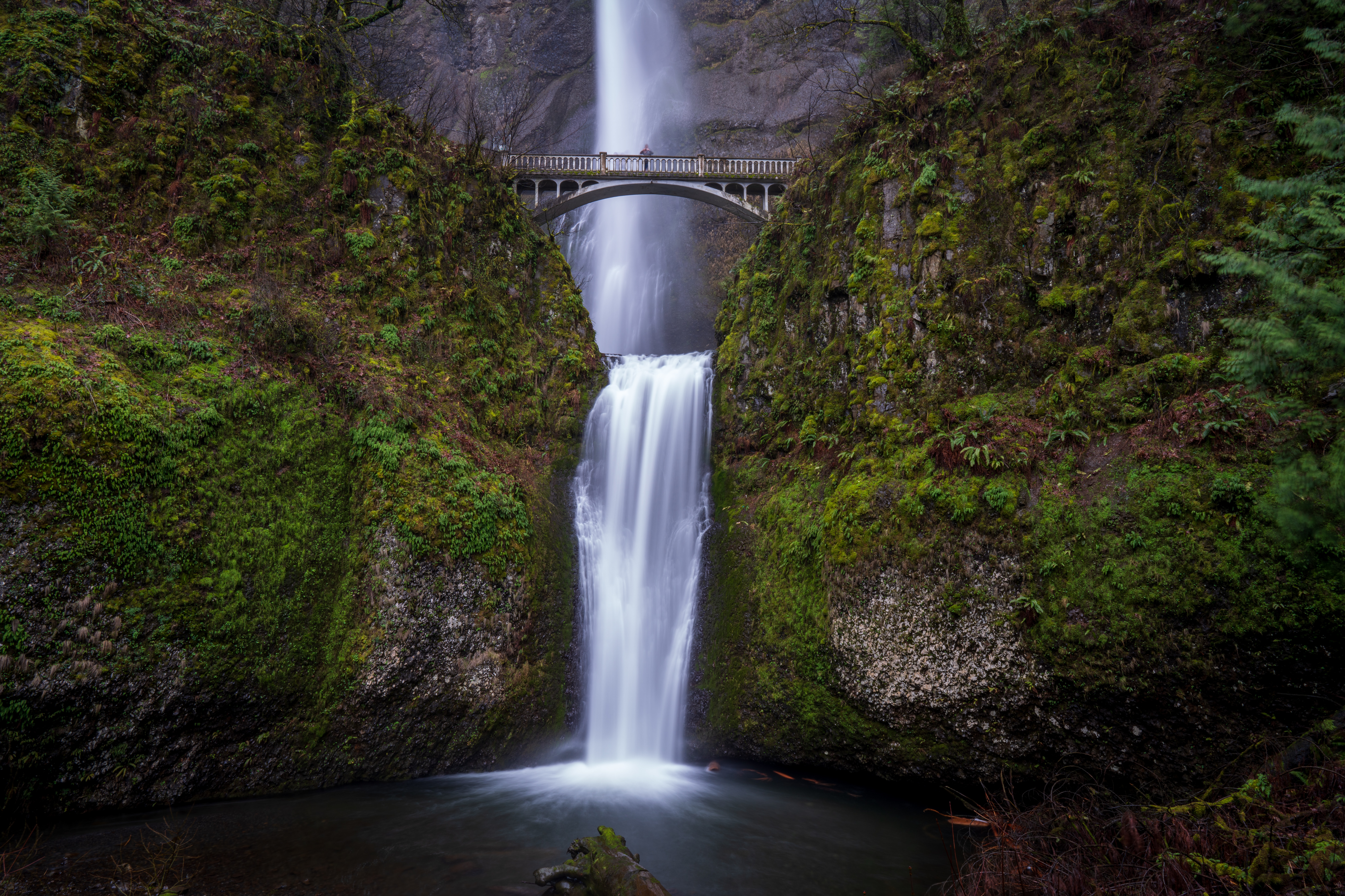 Multnomah Falls in the Columbia River Gorge along the scenic, historic Highway 30 in Oregon.