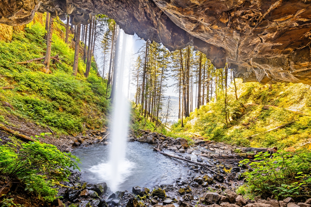 Fall view at ponytail falls, one of the best Columbia River Gorge Hikes to take this fall