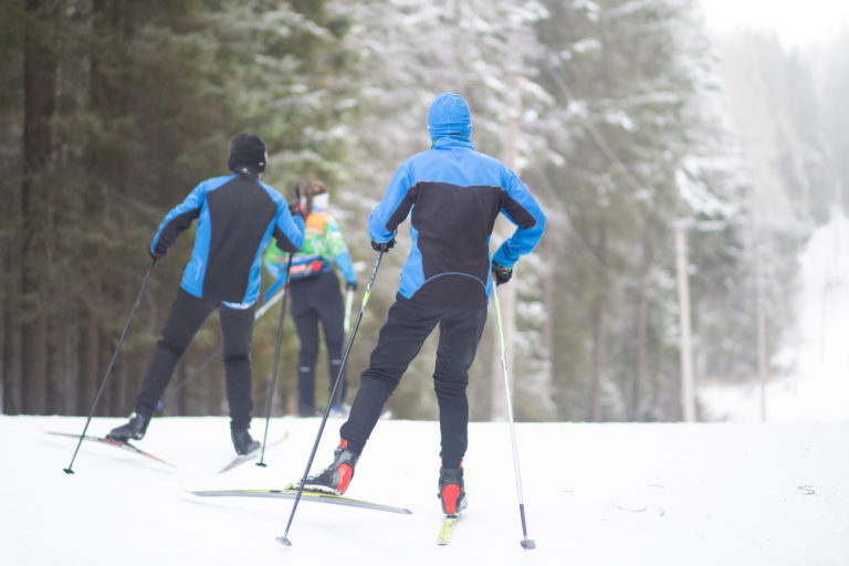 A group of people cross country skiing at Cooper Spur Mountain Resort