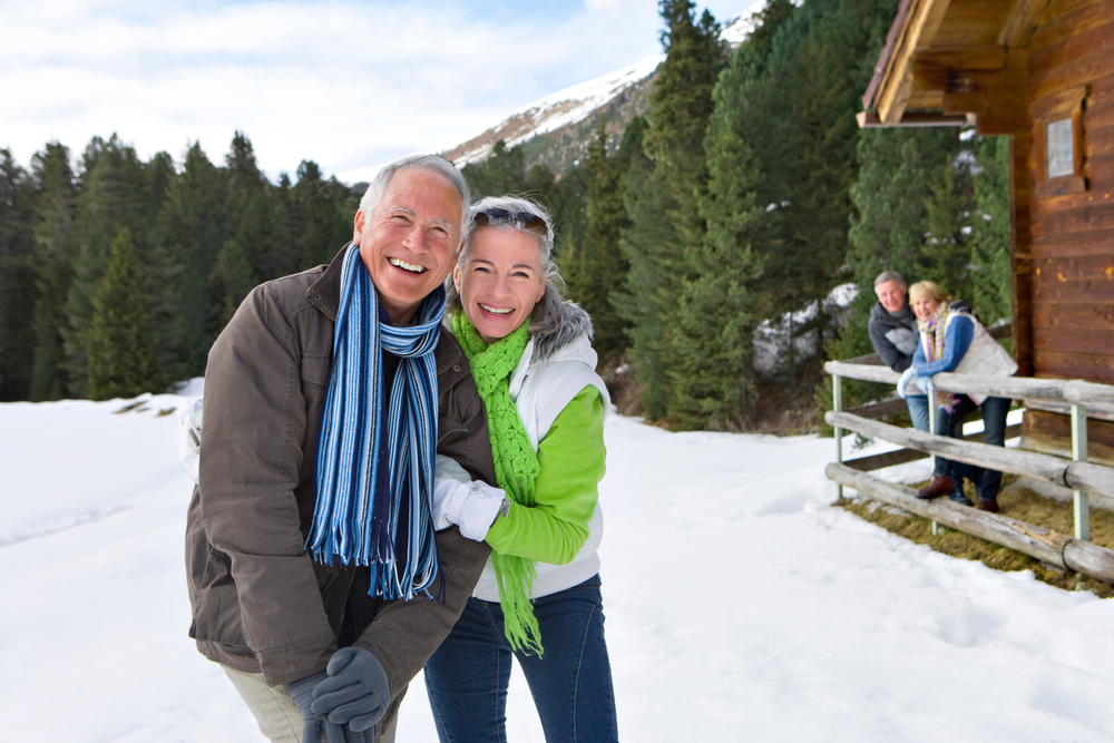 A senior couple enjoying time at our luxury cabins during their romantic getaways in Washington State