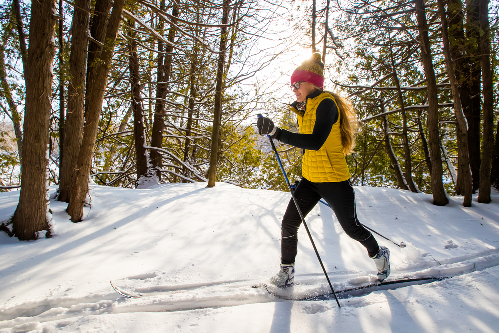 Woman cross country skiing at Cooper Spur Mountain Resort in the Columbia River Gorge