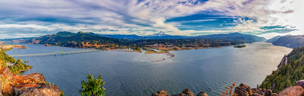 Aside from picking during Washington Huckleberry season, there are plenty of great things to do in Hood River - aerial view of this charming river town