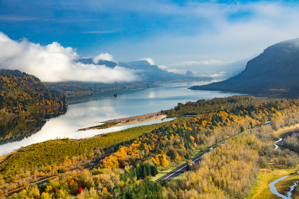 Gorgeous view of fall colors from one of the top Columbia River Gorge Hikes other than Wahclella Falls