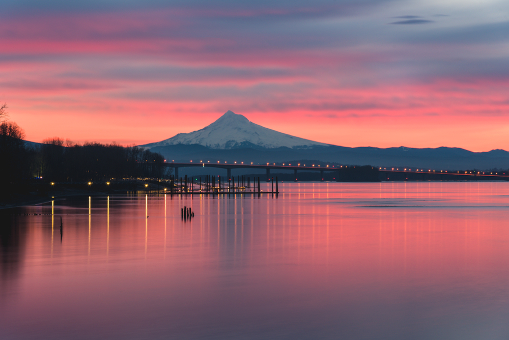 sunset over the Columbia River Gorge, where you'll find some of the best things to do in Hood River