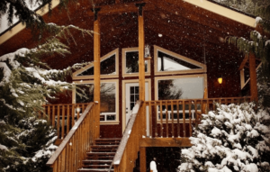 Snow at our Cabins in the Columbia River Gorge - the best place for secluded romantic getaways in Washington State