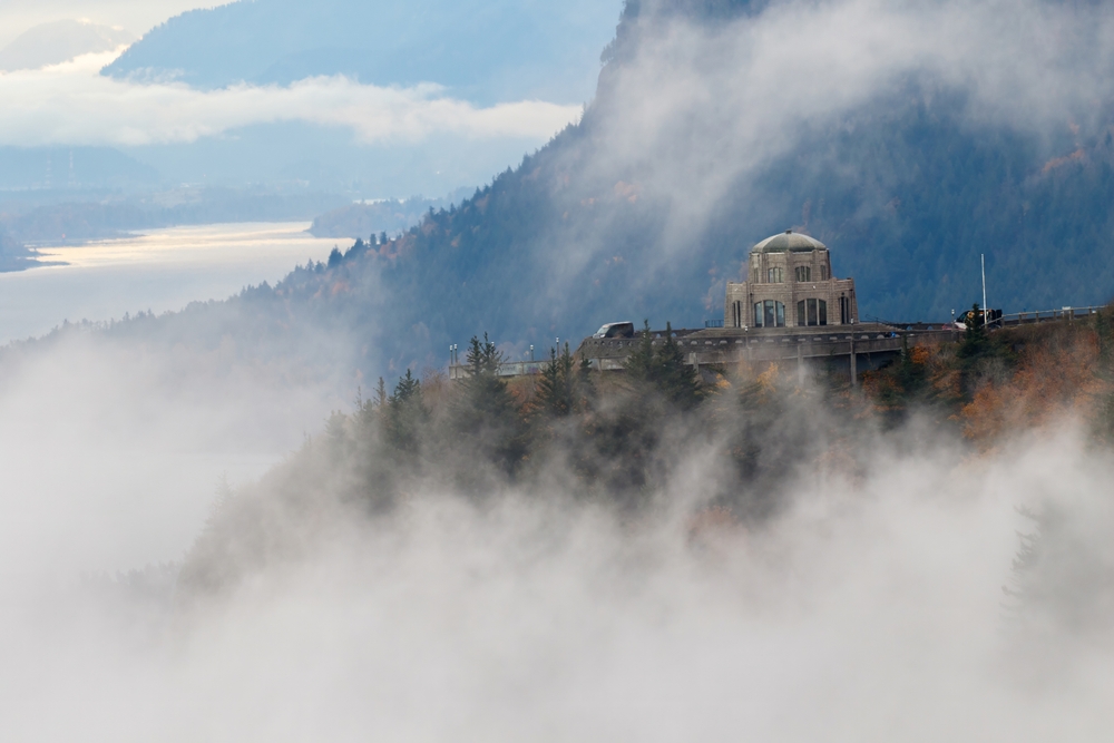 The Most Romantic Getaways Near Oregon 8 Gorgeous, misty view of the Vista House in the Columbia River Gorge - the perfect place for romantic getaways in Oregon