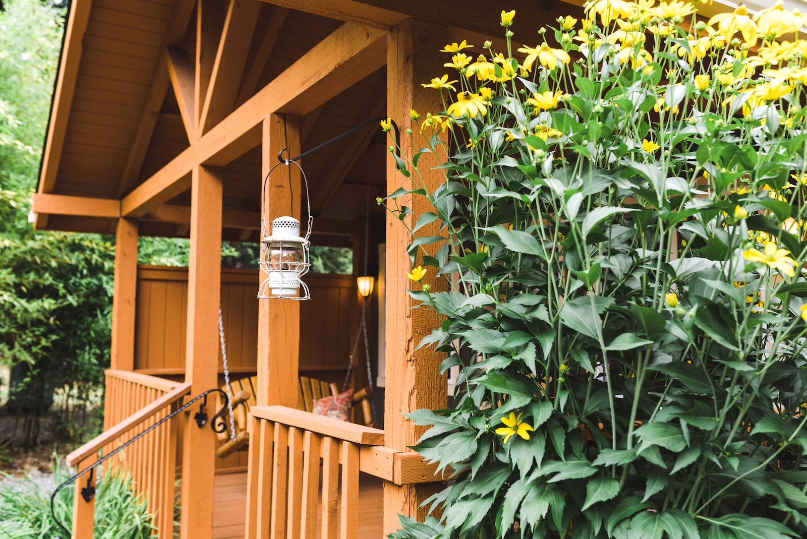 Porch view at one of the best cabins in Washington in the Columbia River Gorge near Hood River